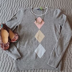 Brooks Brothers Women’s Gray Wool Diamond Argyle Sweater